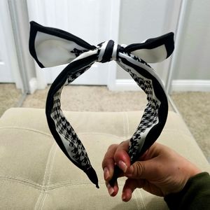 Luxury Houndstooth Silky Big Bow Headband Fashion Pattern